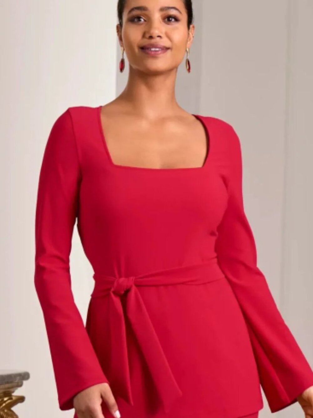 Boston Proper Square neck Elegant Red Long Sleeve Top